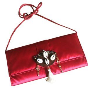 Red Satin Cowrie Clutch